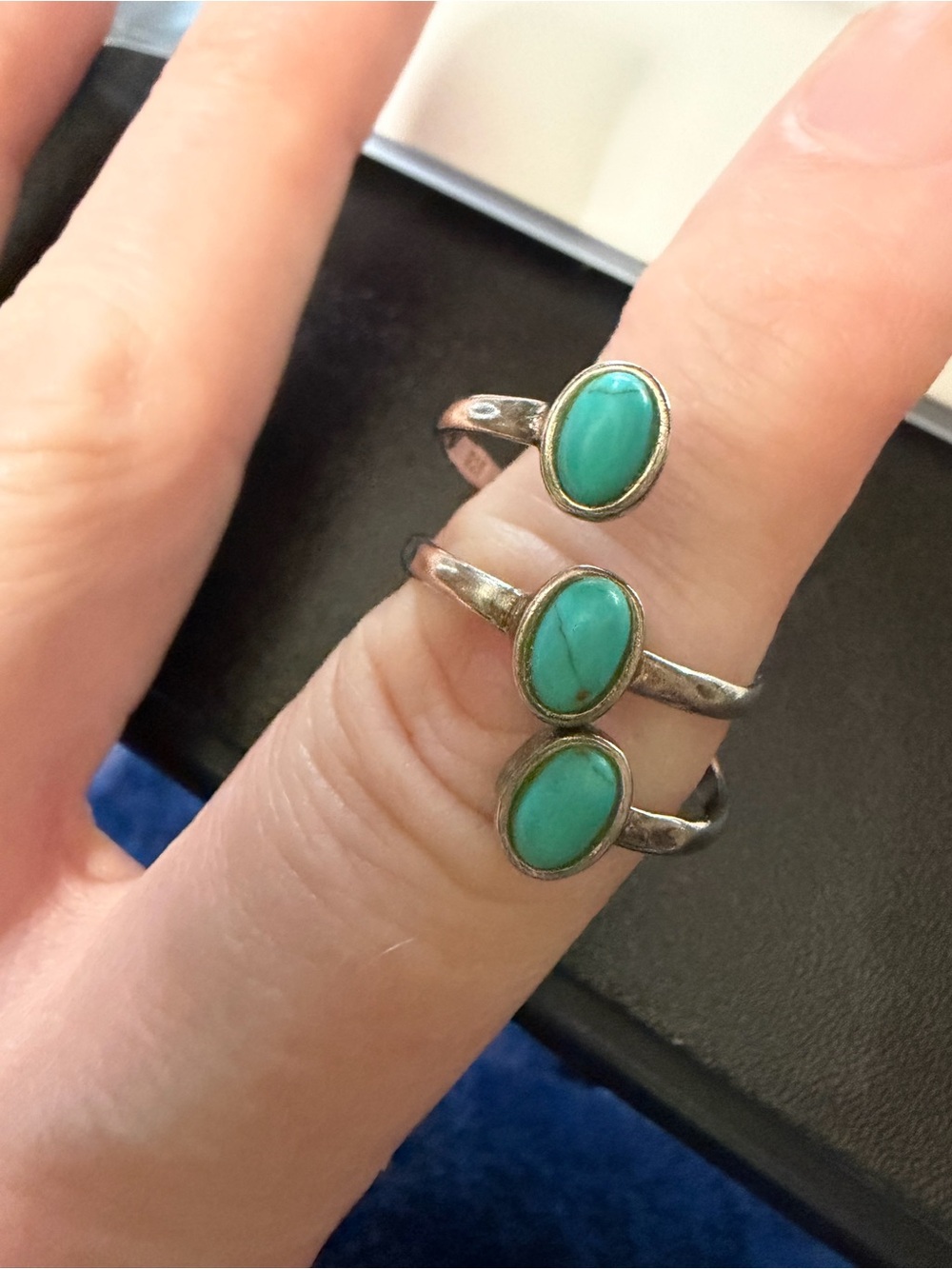 Turquoise Triple Oval Sterling-Style Adjustable Ring - Women Jewelry